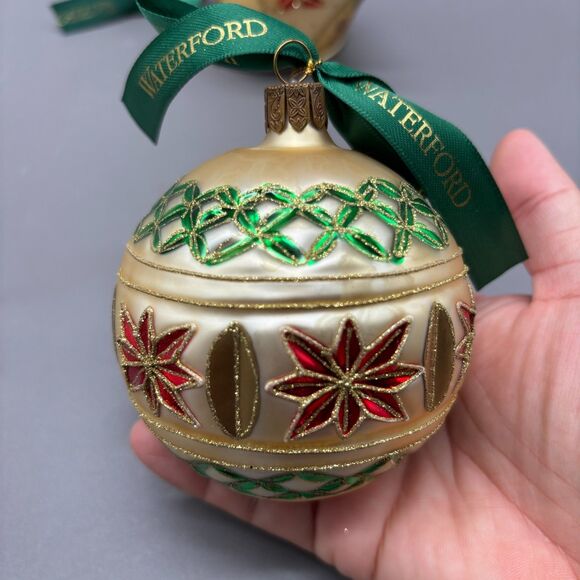 Waterford Holiday Heirlooms Ornament Set Celtic Cross Colleen Egg Poinsettia Top - Picture 9 of 12